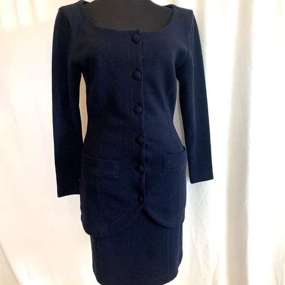 Novespazio Noboru Yamafuji Navy Knit Skirt Suit - Size Extra Small - Picture 1 of 5